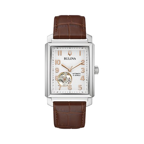Bulova Mens Automatic Sutton Brown Leather Strap Watch 33mm