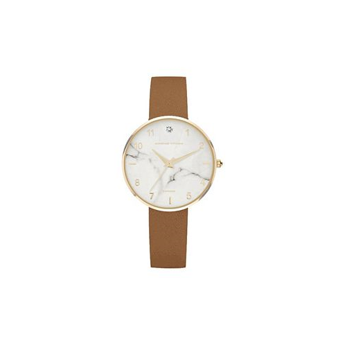 Adrienne Vittadini Womens Brown Leather Strap Watch 34mm