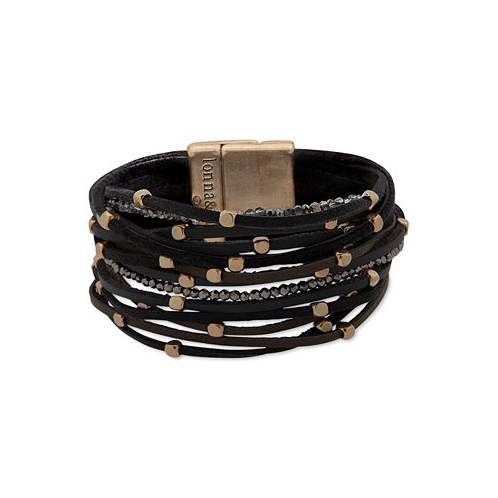 Lonna & lilly Gold-Tone Beaded Suede Multi-Row Magnetic Flex Bracelet