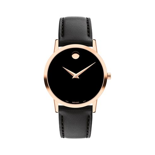Movado Womens Swiss Museum Classic Black Leather Strap Watch 33mm