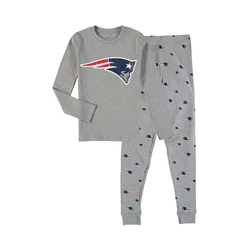 Outerstuff Big Boys Heathered Gray New England Patriots Long Sleeve T-shirt and Pants Sleep Set