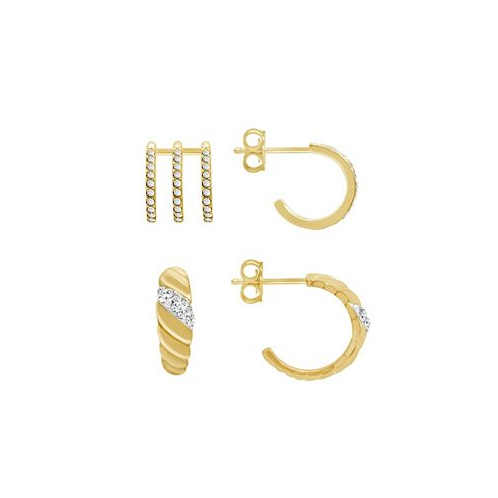 And Now This Gold Plated 2-Piece C Hoop and Multi Row Hoop Earrings Set