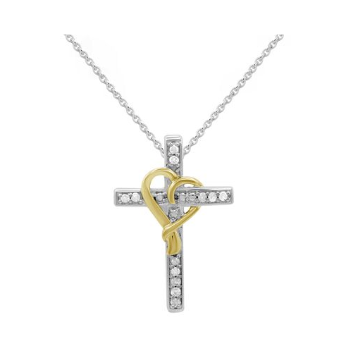 Macys Diamond Cross & Heart 18 Pendant Necklace (1/10 ct. t.w.) in Sterling Silver & 14k Gold-Plate
