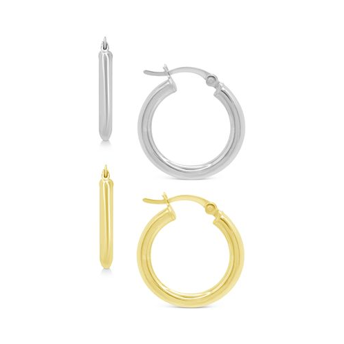 Macys 2-Pc. Set Polished Small Hoop Earrings in Sterling Silver & 18k Gold-Plate