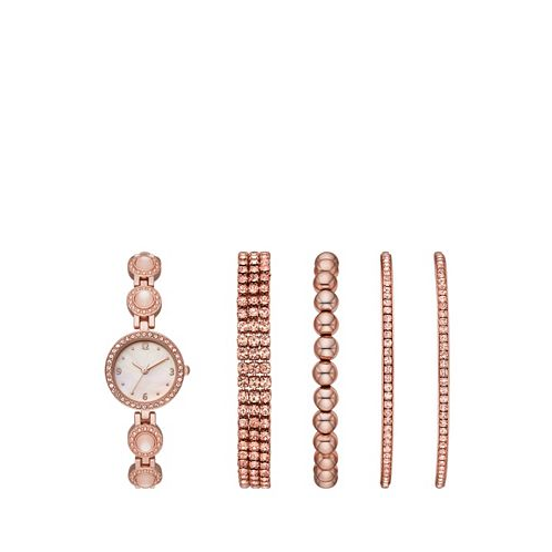 Folio Womens Rose Gold-Tone Bracelet Watch Gift Set 26mm