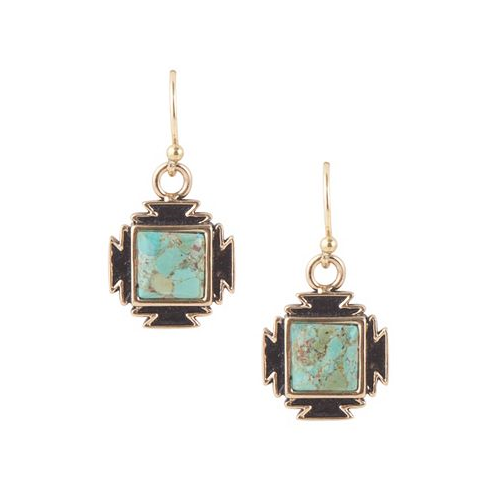 Barse Womens Aztec Bronze and Genuine Turquoise Drop Earrings