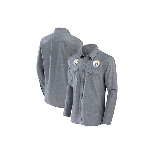 Fanatics Mens NFL x Darius Rucker Collection by Gray Pittsburgh Steelers Chambray Button-Up Long Sleeve Shirt