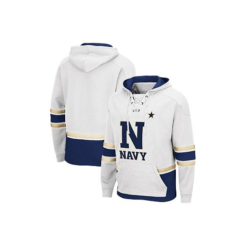 Colosseum Mens White Navy Midshipmen Lace Up 3.0 Pullover Hoodie