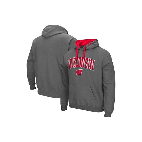 Colosseum Mens Charcoal Wisconsin Badgers Big and Tall Arch and Logo 2.0 Pullover Hoodie