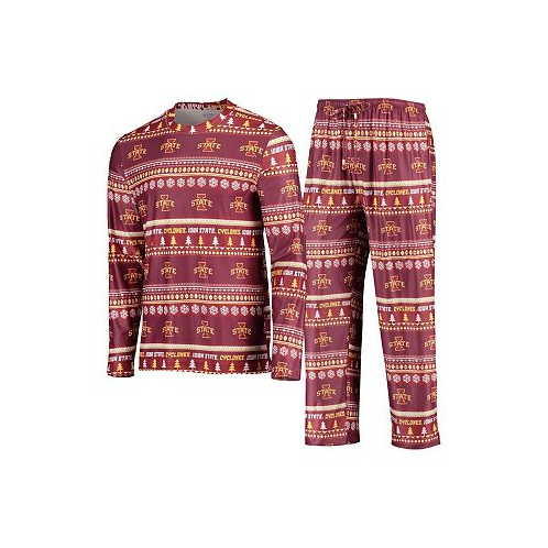 Concepts Sport Mens Cardinal Iowa State Cyclones Ugly Sweater Long Sleeve T-shirt and Pants Sleep Set