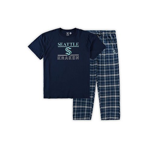 Concepts Sport Mens Deep Sea Blue Seattle Kraken Big and Tall Lodge T-shirt and Pants Sleep Set