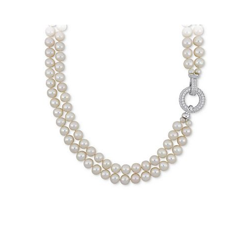 Macys Cultured Freshwater Pearl (7 - 8mm) & Cubic Zirconia Double Strand 17 Collar Necklace