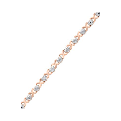 Macys Diamond Accent Heart X Link Bracelet in Silver Plate or Gold Plate or Rose Gold Plate