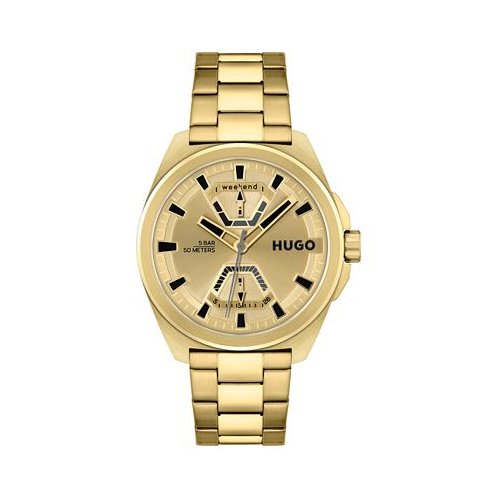 HUGO Mens Expose Gold Ion Plated Steel Bracelet Watch 44mm