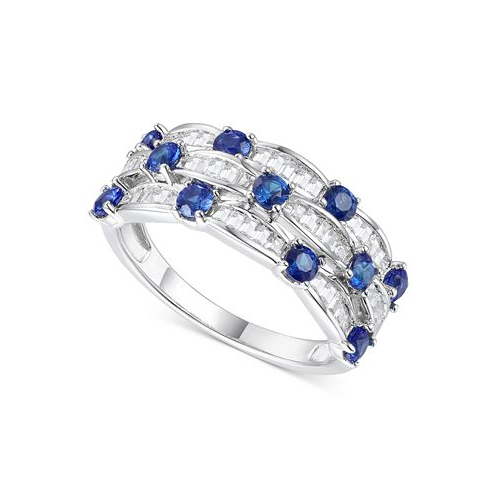 Macys Lab-Grown Sapphire (7/8 ct. t.w.) & Lab-Grown White Sapphire (5/8 ct. t.w.) Multirow Ring in Sterling Silver (Also in Lab-Grown Emerald & Lab-Grown Ruby)