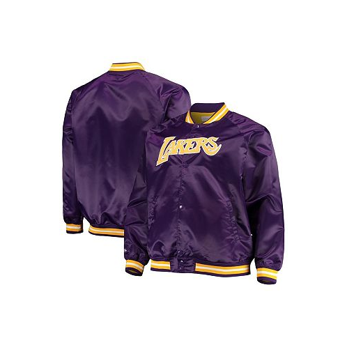 Mitchell & Ness Mens Purple Los Angeles Lakers Big and Tall Hardwood Classics Raglan Satin Full-Snap Jacket
