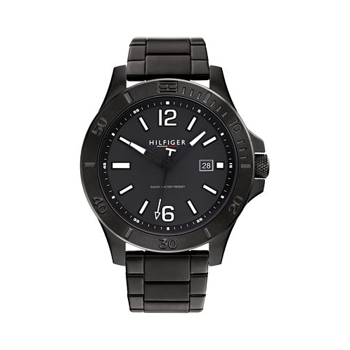 Tommy Hilfiger Mens Black-Tone Stainless Steel Bracelet Watch 46mm