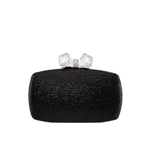 Nina Womens Glitter Minaudiere With Crystal Bow Clasp