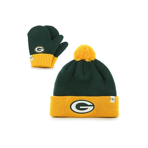 47 Brand Toddler Unisex Green and Gold Green Bay Packers Bam Bam Cuffed Knit Hat with Pom and Mittens Set