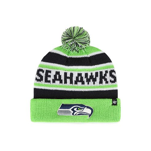 47 Brand Big Boys College Navy and Neon Green Seattle Seahawks Hangtime Cuffed Knit Hat with Pom