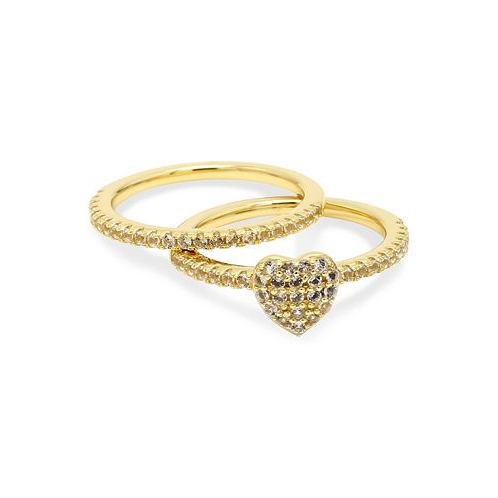 Macys 2-Pc. Set White Topaz Heart Rings (1/3 ct. t.w.) in 14k Gold-Plated Sterling Silver