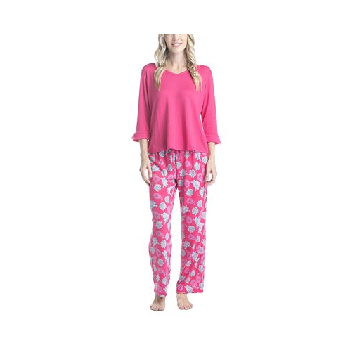 MUK LUKS Womens 3/4 Sleeve Top & Boot-Cut Pajama Pants Set