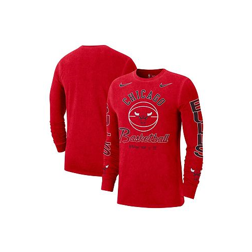 Nike Mens Red Chicago Bulls Courtside Retro Elevated Long Sleeve T-shirt
