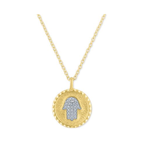 Macys Diamond Accent Hamsa Hand Pendant Necklace in 14k Gold-Plated Sterling Silver 16 + 2 extender