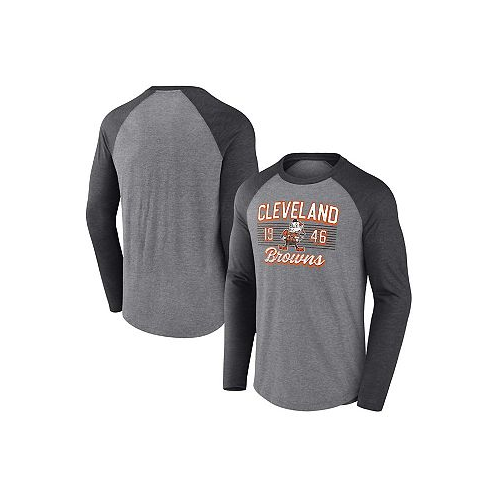Fanatics Mens Heathered Gray Heathered Charcoal Cleveland Browns Weekend Casual Raglan Long Sleeve T-shirt