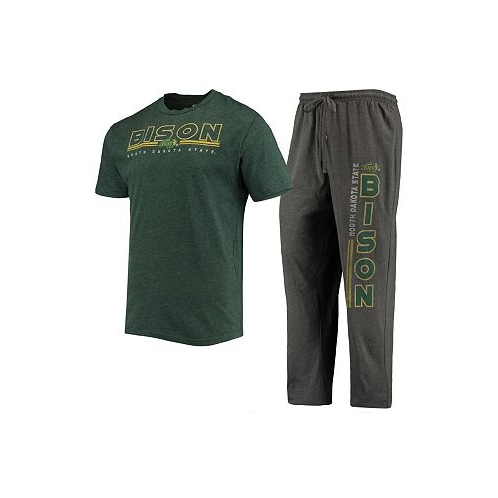 Concepts Sport Mens Heathered Charcoal Green NDSU Bison Meter T-shirt and Pants Sleep Set