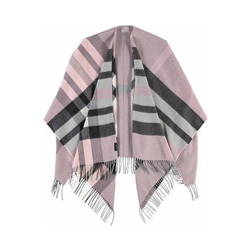 Womens Fraas Plaid Cape Sweater with Fringe-Trim