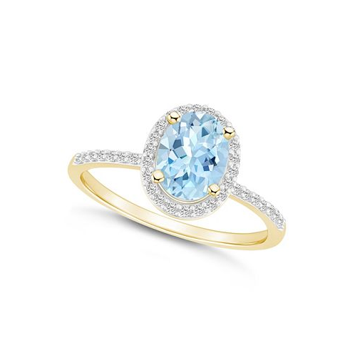 Macys Lab-Grown Spinel Aquamarine (1-1/4 ct. t.w.) and Lab-Grown Sapphire (1/5 ct. t.w.) Halo Ring in 10K Gold