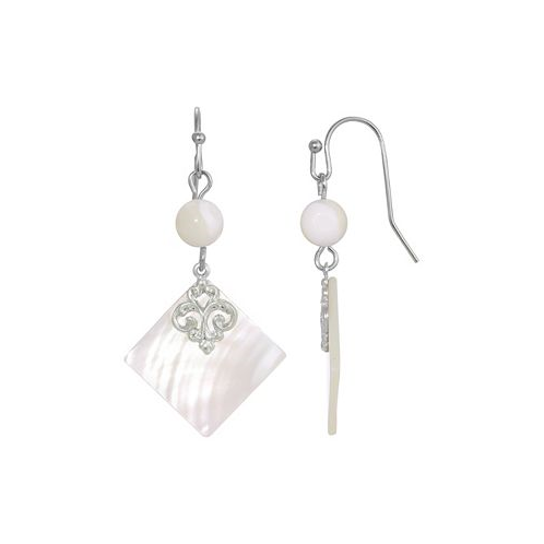 2028 Mother of Imitation Pearl Shell Stone and Bead Drop Earrings