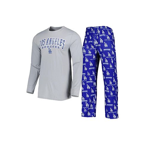 Concepts Sport Mens Royal Gray Los Angeles Dodgers Breakthrough Long Sleeve Top and Pants Sleep Set