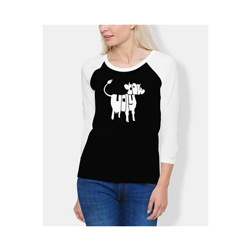 LA Pop Art Womens Raglan Holy Cow Word Art T-shirt