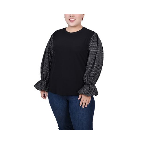 NY Collection Plus Size Long Sleeve Top with Printed Sleeves