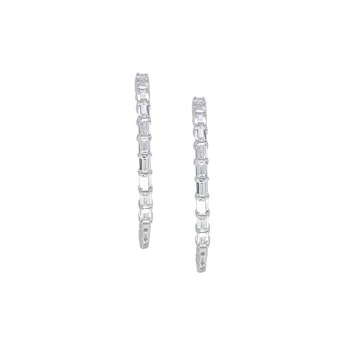 Macys Fine Silver Plated Cubic Zirconia Baguette and Round inside and Out Hoop Earrings