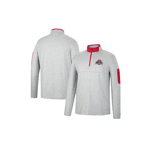 Colosseum Mens Heathered Gray Scarlet Ohio State Buckeyes Country Club Windshirt Quarter-Zip Jacket