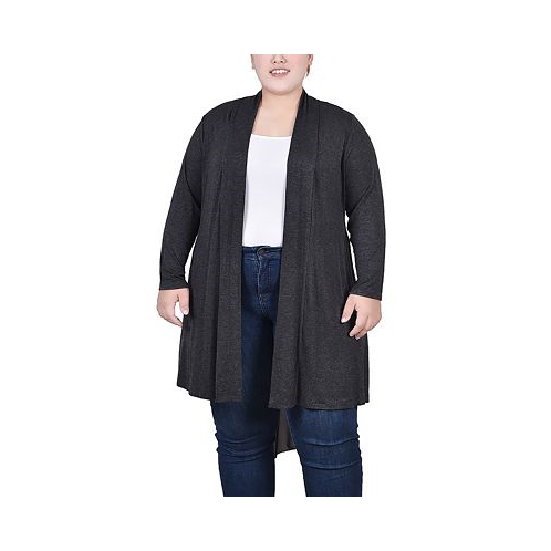 NY Collection Plus Size Long Sleeve Knit Cardigan with Chiffon Back