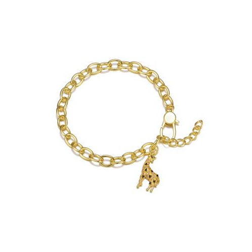 Genevive 14k Yellow Gold Plated with Fancy Cubic Zirconia Giraffe Dangle Charm Bracelet in Sterling Silver