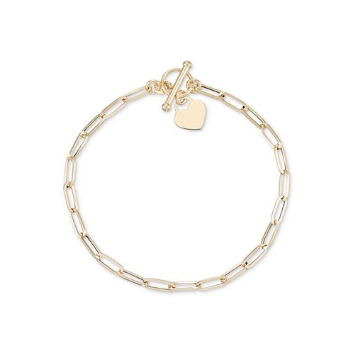 Macys Heart Tag Paperclip Link Toggle Bracelet in 10k Gold