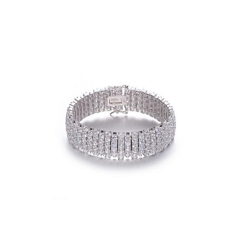 Genevive Elegant Wide Bracelet in Sterling Silver White Gold Plating with Cubic Zirconia