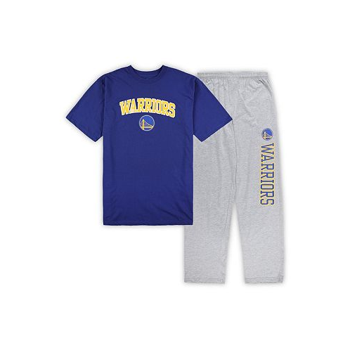 Concepts Sport Mens Royal Heather Gray Golden State Warriors Big and Tall T-shirt and Pajama Pants Sleep Set