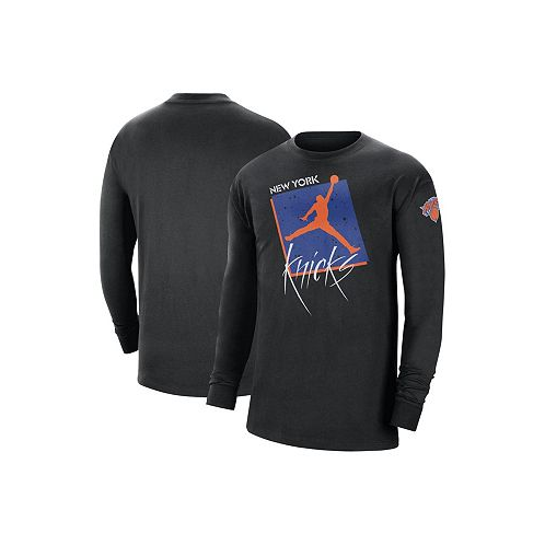 Jordan Mens Black New York Knicks Courtside Max 90 Vintage-Like Wash Statement Edition Long Sleeve T-shirt