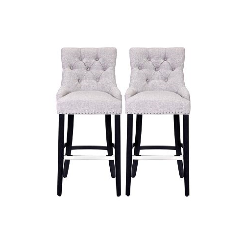 WestinTrends 29 Linen Tufted Buttons Upholstered Wingback Bar Stool (Set of 2)