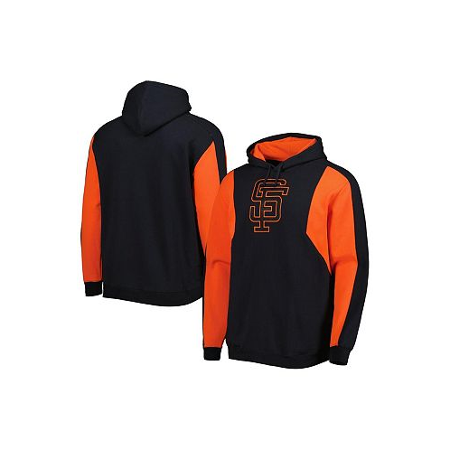Mitchell & Ness Mens Black and Orange San Francisco Giants Colorblocked Fleece Pullover Hoodie
