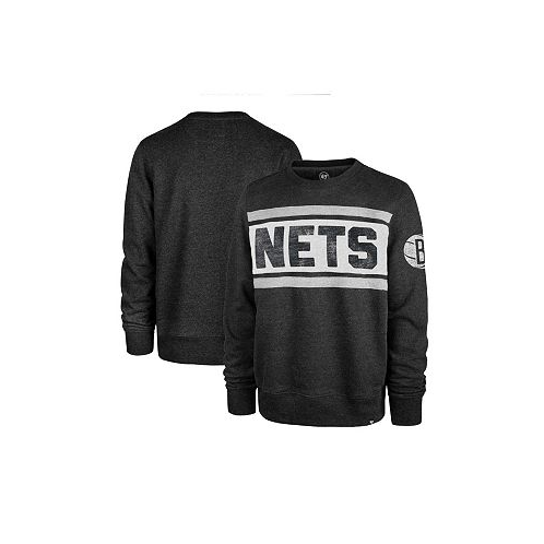 47 Brand Mens Heather Black Brooklyn Nets Tribeca Emerson Pullover Sweatshirt
