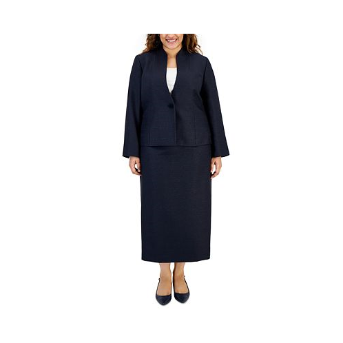 Le Suit Plus Size Shimmer Tweed Jacket & Midi Skirt