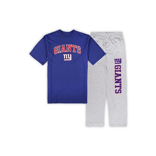 Concepts Sport Mens Royal Heather Gray New York Giants Big and Tall T-shirt and Pajama Pants Sleep Set