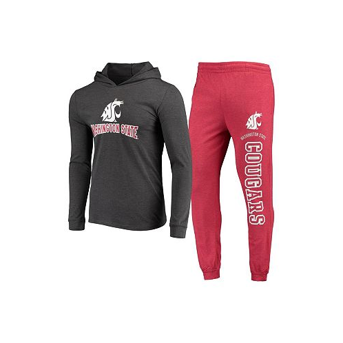 Concepts Sport Mens Crimson Charcoal Washington State Cougars Meter Long Sleeve Hoodie T-shirt and Jogger Pants Sleep Set